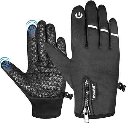 SAWANS Mens Cycling Gloves Thermal Winter Warm Gloves Touchscreen Adjustable Windproof Anti-Slip Women Shock Padded Bicycle Biking Gloves Outdoor Running Hiking