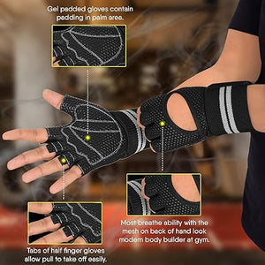 SAWANS Weight Lifting Gloves Gym Workout Fitness Wrist Wrap Support Men Women Fingerless Gloves Full Finger Touchscreen Padded Non Slip Palm Bodybuilding Training Grip