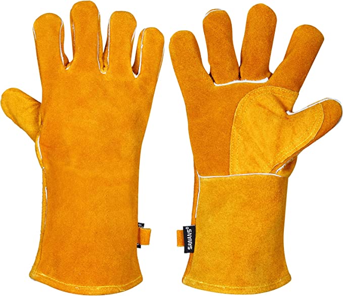 Extreme Heat & Fire Resistant Welding Gloves Leather Kevlar Stitching Fireplace Protection